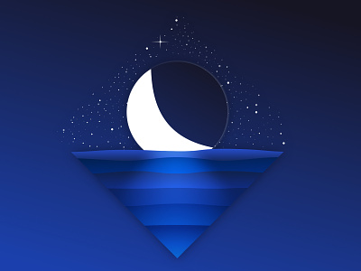 Moonlight Sky Illustration black blue diamond icon illustration landscape logo moon moonlight night sketch sky space stars water web