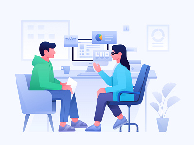 Business office illustration analysis blue character clean discuss illustration jobs