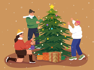 Christmas friends party illustration christmas christmas tree decorate christmas festival friends holiday illustration party reunion snow snowflake ui winter