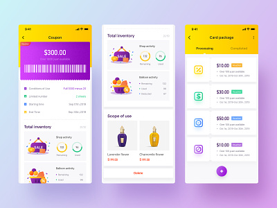 Brightly colored coupons app design icon ui ux