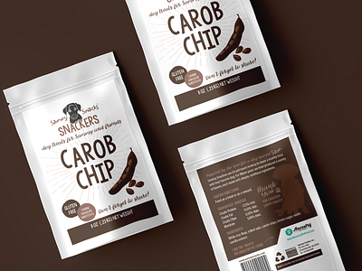 Sammy Snacks Snackers - Carob Chip branding design graphic design illustration label packaging design pet food pets redesign vector