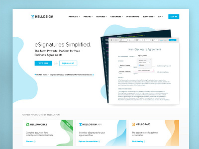 HelloSign Home Page esignatures home page ui
