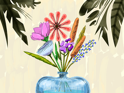 Thinking Of You boquet flora flowers foliage greeting card illustration leaf leaves plants vase
