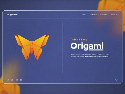 Origamee - Landing Screen aesthetic butterfly futuristic glass glassmorphism inspiration lettering modern nepal nepali nepali design origami origami studio trend typography web web design webdesign webdesigns website