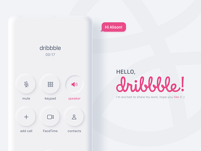 Hello, dribbble! | Neumorphism first shot hello dribbble minimal mobile neumorphism softui ui uidesign uiux