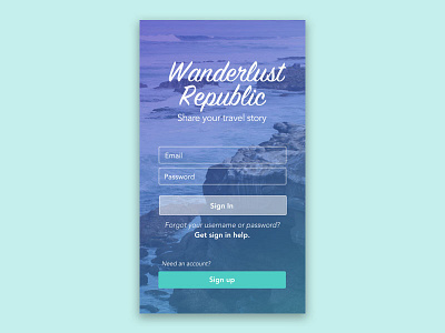 Travel App: Login Screen Concept app design graphic design mobile user interface visual design