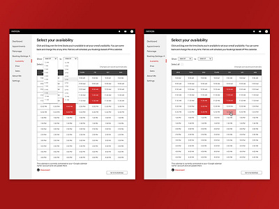 Booking mockups for scheduling app