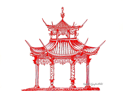 “Temple China Pagoda” acrylic painting art calligraphy design paint painting