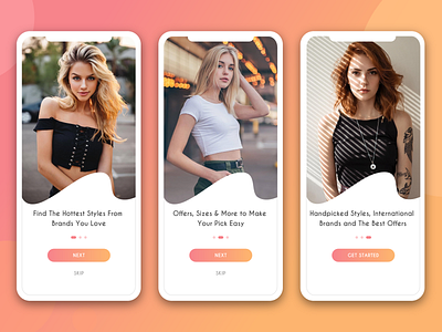 Walkthrough screens for a Fashion Brand