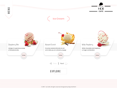 Menu page design of an ICE CAFE web page