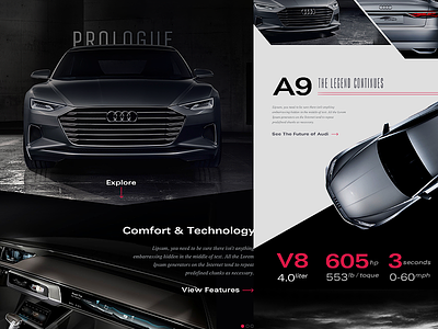 Audi Prologue / A9 Concept audi branding car concept design layout mockup responsive specs visual design web web design