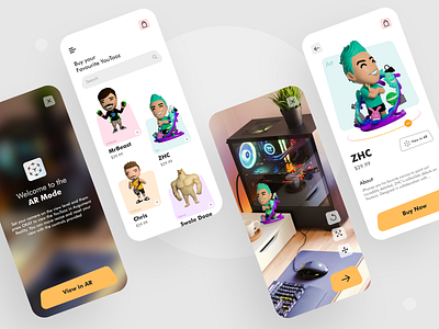 AR Shopping Experience -UX/UI design 3d app app design ar app checkout creditcard daily ui illustration minimal mobile ui purchase shopping social ui ui design uiux ux ux ui youtube