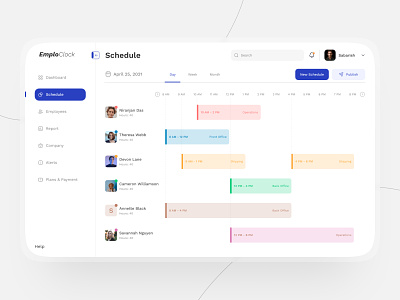Emploclock : Scheduling and Employee clocking admin analytics app design attendance chart clock in and out dashboard employee management hr interface product product design schedule ui design uiinterface uiux user experience user interfae ux design uxui