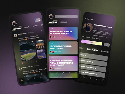 Sports Social Media App app app design audio room chat daily ui design feed home league minimal mobile app mobile ui nba social media sports sports fans ui ui design uiux user profile