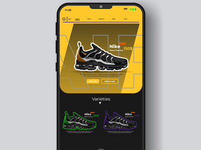 Mobile UX/UI Design an online shoe Kiosk selling Nike Airmax app branding design minimal ui ux vector web