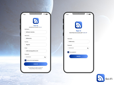 Sci-Fi mobile app sign up/sign in page app design ui ux