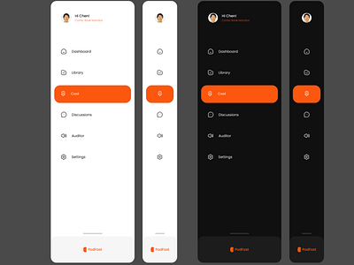 PodFast sidebar navigation UI concept design