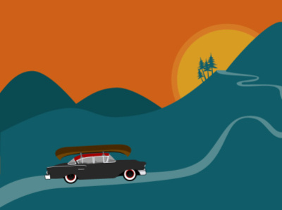 58 Chevy Roadtrip into the Sunset 1958 canoe chevrolet draft illustration vector vintage car