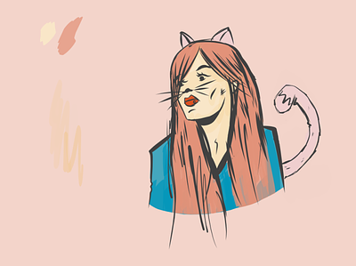 Cat girlfriend doodle vector