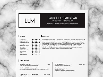 Laura Lee Moreau, Resumé 2015 art direction cross curriculum vitae cv graphic design photography resumé skills typography web design
