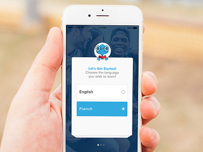 Language Learning Ios App app blue english french ios language learning mascott overlay survey swipe gesture ux