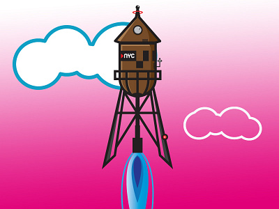 Dribbbel take off from Brooklyn! brooklyn clouds design dribbble illustration new york take off wood water tank