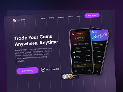 Cryptocurrency Landing Page bitcoin blockchain crypto crypto exchange crypto website cryptocurrency dark mode etherum exchange gradient hero page landing page nft token web design