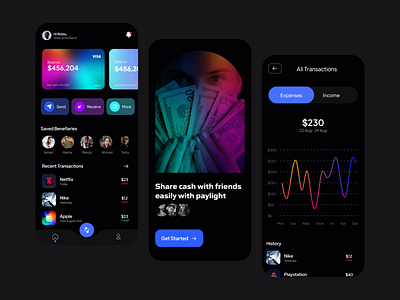 Financial Banking App app app design bank banking clean ui dark design ewalllet finance fintech mobile money payment transaction ui8 uiux wallet