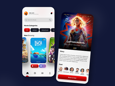 Movie App - Light Theme actor app design booking cinema clean ui disney film light light theme marvel movie movie app ticket ui design uiux vector