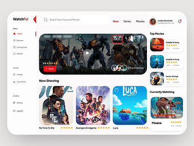 Watchful Movie Dashboard cinema clean ui dashboard film light movie tv ui ui design uiux webapp website