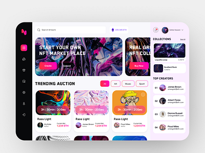 NFT Marketplace art blockchain clean ui crypto cryptocurrency dashboard design ethereum fintech marketplace nft nft platform ui design uiux webapp