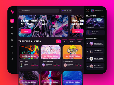 NFT Marketplace art blockchain clean ui crypto dark mode dashboard design ecommerce ethereum finance marketplace nft nft app ui uiux uxdesign webapp