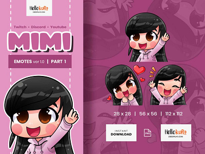 MIMI - Cute/Kawaii Chibi Girls - Twitch/Discord/Youtube Emotes chibi twitch emotes cute art hand drawn illustration kawaii art kawaii twitch emotes twitchemotes