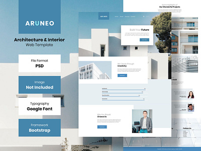 ARUNEO - Architecture & Interior Web Template architecture blue bootstrap business clean company furniture homepage interior landing page minimalist modern psd templates real estate ui web design web templates web ui kits website white