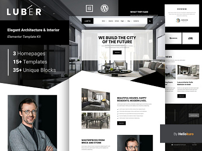 LUBER - Architecture & Interior Web Elementor Template Kit architecture business clean construction creative design elementor furniture home decoration homepage interior landing page modern portfolio real estate residential ui web web templates website