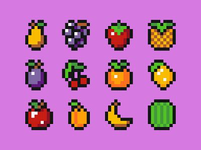 Fruits 8bit 8bit cute illustration pixel art stickaz vector
