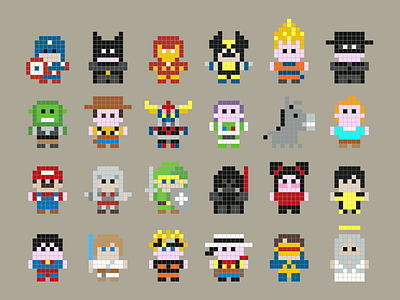 minimal pixel heroes 8 bit batman darth vador dragonball goldorak heroes link mario pixel art superman