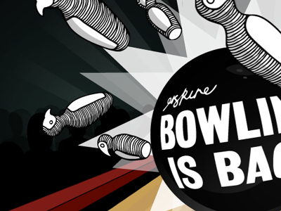 Bowling is back! ball black bowling explosion illustration pins red