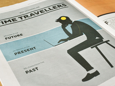 Why Designers are Time Travellers blue illustration naconf newspaper pluto print yellow