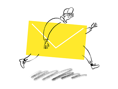 Postman doodle drawing envelope postal service postman running sketch yellow