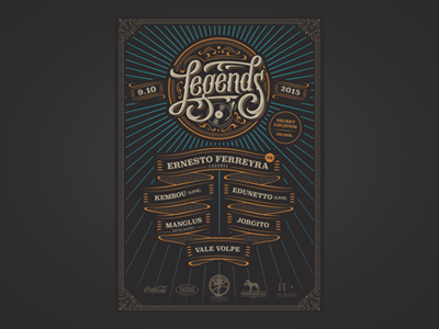 Legends Poster house legends lettering line up music party poster ribbon techno type typography vector