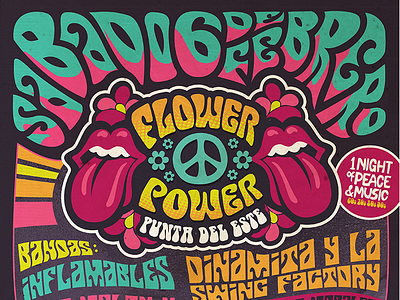 Flower power 2016 poster custom type flower power hippie lettering poster psychedelic vector