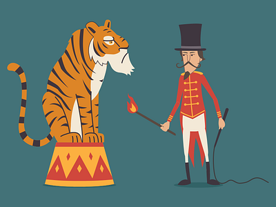 Micro circus tiger tamer character design circus domador illustration tigre vector