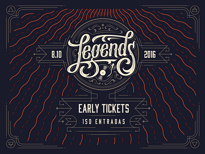 Legends 2016 Early Tickets badge frame illustration legends lettering logo music party techno type typography vector