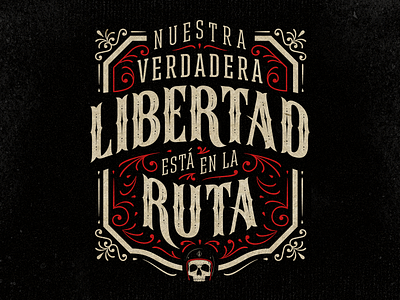 Libertad en la ruta badge cita emblem frame frase illustration lettering motorcycle ornaments quote vector vintage