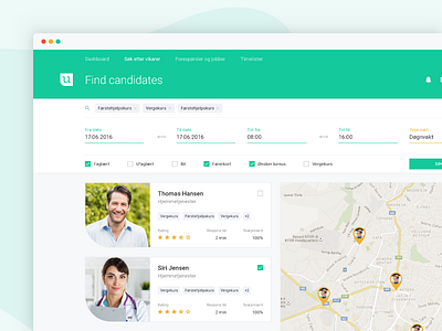 Find Candidates calendar candidate design map profile search ui user users ux webapp