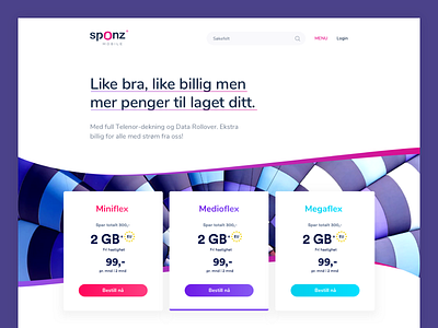 Sponz - Mobile phone operator design mobile network norway operator oslo packages phone price price list price table scandinavian uiux user experience user interaction vibrant