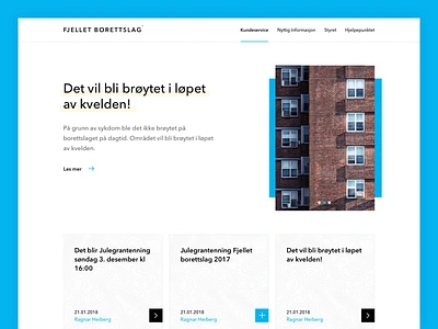 Fjelletborettslag Homepage blogpost blue building clean homepage norwegian prishtine slider ui ux webdesign website whitespace