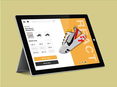 Nike React Surface Pro 3 - Shopping experience branding clean design figma figmaafrica illustration mobile mockup nike tablet ui