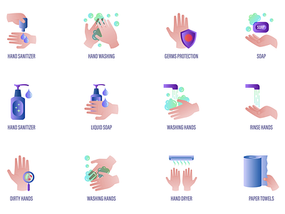 Hand Washing - 16 icons set